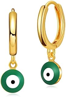 18K Gold-Filled Evil Eye Hoop Earrings with Clutchless Back Finding for Women, Delicate Hypoallergenic Round Bead Ball Design, MRSXIA Jewelry