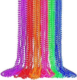 Bucherry Light-Up Mardi Gras Beads, Glow-in-the-Dark Plastic Bead Necklace, Lobster Clasp, Ball Chain, Colorful Throw Beads for Parties, Pack of 30