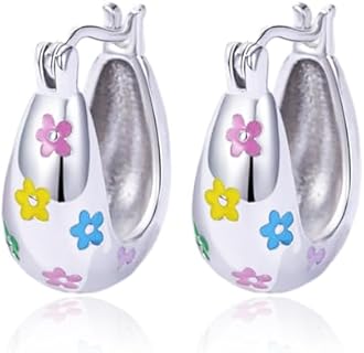 TANGPOET Women's Chunky 24K Gold Plated Hoop Earrings, 925 Sterling Silver, Hypoallergenic Hinged Hoop Design, Ideal Jewelry Gift for Women and Girls