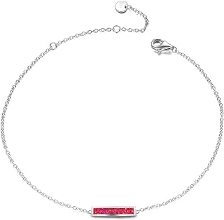 Box Chain Sterling Silver Anklet with Created Opal & Lobster Claw Clasp for Women
