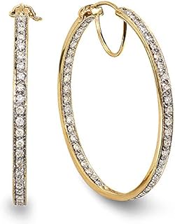 2 Carat Round Diamond Yellow Gold Hoop Earrings with Ear-wire Backs for Women - Luxurious Elegant Design
