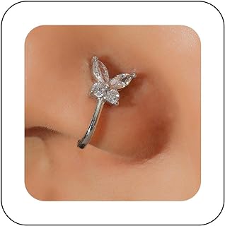 Boho Crystal Embellished U-Shaped Butterfly Design Fake Gold Nose Stud for Women and Girls