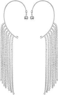 Sparkling Crystal Tassel Earrings Long Tassel Ear Cuff Dangle Chain Earrings Ear Crawler Earrings No piercing Earrings Dangle Ear Cuff Earrings Jewelry Gifts for Women Girls