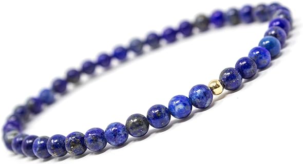 Charged Healing Crystal Bracelet - Natural 4mm Gemstones with 14k Hypoallergenic Gold Filled Bead, Stretch Cord - Semi-Precious Jewelry for Women & Men
