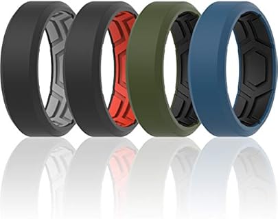 ThunderFit Men Breathable Air Grooves Silicone Rings Wedding Bands 8mm Wide 2.4mm Thick - 1/2/3/4/6/7 Variety Multipack