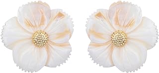Kercisbeauty Women's White Flower Stud Earrings with Clip-On Back - Vintage Elegance for Parties, Proms, Weddings
