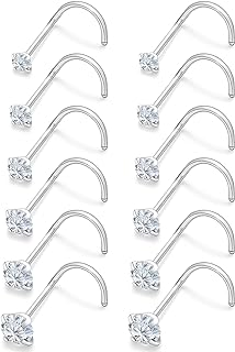 Cisyozi 18G Corkscrew Nose Rings Stud Piercing Jewelry for Women 18 Gauge Surgical Stainless Steel Diamond Nose Stud Silver Screw Twist Spiral Nose Ring Stud Nose Ring Nose Piercing Jewelry Women Men