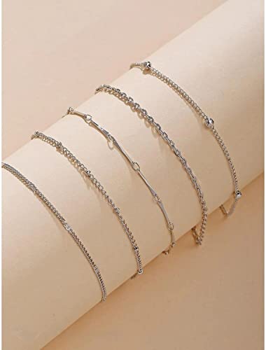 Foxgirl Gold Ankle Bracelets for Women,14k Gold Plated/Silver Anklets for Women Waterproof Layered CZ Leaf Beaded Cuban Chain Anklets Set Summer Beach Anklets for Women Teen Girls Gold Jewelry Gifts