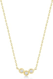 Women's Delicate 14k Yellow Gold Diamond Bezel Pendant Necklace with Cable Chain and Spring Ring Clasp, 9mm