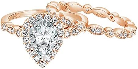 EAMTI 1.5CT 925 Sterling Silver Bridal Ring Sets Teardrop CZ Engagement Rings Vintage Pear Promise Rings Marquise Wedding Bands for Women Size 3-13