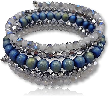 MGR MY GEMS ROCK! Beaded Multi Strand Multi Color Gem Stone and Crystal Memory Wire Bracelet, Multi Strand Wrap Bracelet or Stacked Cuff Bracelet