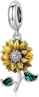 925 Sterling Silver Sunflower Charm Bead Bracelet with Gold Plated Cubic Zirconia for Women - Radiant Flower Design