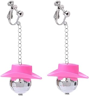 Silver Disco Ball Clip on Earrings Western Cowboy Hat Earrings 60's 70's Halloween Mirror Ball Earrings Women's Costume Accessories