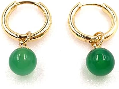 Zinc Hinged Hoop Earrings with Natural Green Onyx for Women, Elegant Hoop Charm Design