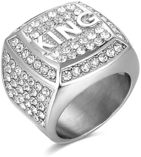 Iced out KING Ring for men Smooth Square ring Hip Hop ring 316 Stainless Steel Radiant Biker Rings Bling Cuban style Iced Out Jewelry Punk Ring Club ring Heavy Metal ring Party Wedding Ceremony Father's Day gifts Jewelry Gift for Men