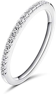 1.5mm Women 925 Sterling Silver Anniversary Wedding Band Women Cubic Zirconia Half Eternity Stackable Engagement Ring Size 5-11