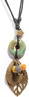 Pingyongchang H&Z Bohemian Colorful Ceramic Beads Lariat Necklace, Hippie Moon Stars Ceramic Tassel Beaded Jewelry Gifts for Women