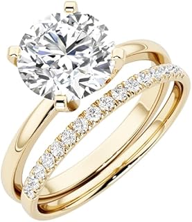 PEORA IGI Certified 2 Carat Center F/VVS2 Lab Grown Diamond Engagement Ring and Wedding Band Bridal Set 14K White or Yellow Gold, Round Brilliant Cut, Sizes 4 to 10