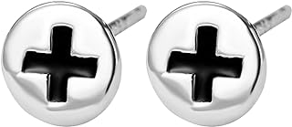 Sterling Silver Black Cross Stud Earrings with Push Back - Minimalistic Earrings for Women and Girls