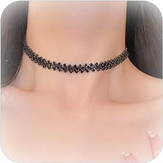 YANCHUN Rhinestone Choker Necklace Gold Silver Black Sparkly Crystal Necklaces Diamond Tennis Choker Necklace Party Prom Accessories for Women and Girls