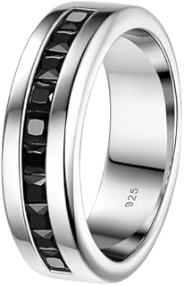 Mens Wedding Band 925 Sterling Silver Ring 1ct 10 Large Princess Cut 5A Black Cubic Zirconia Promise Ring For Him Size 7-14