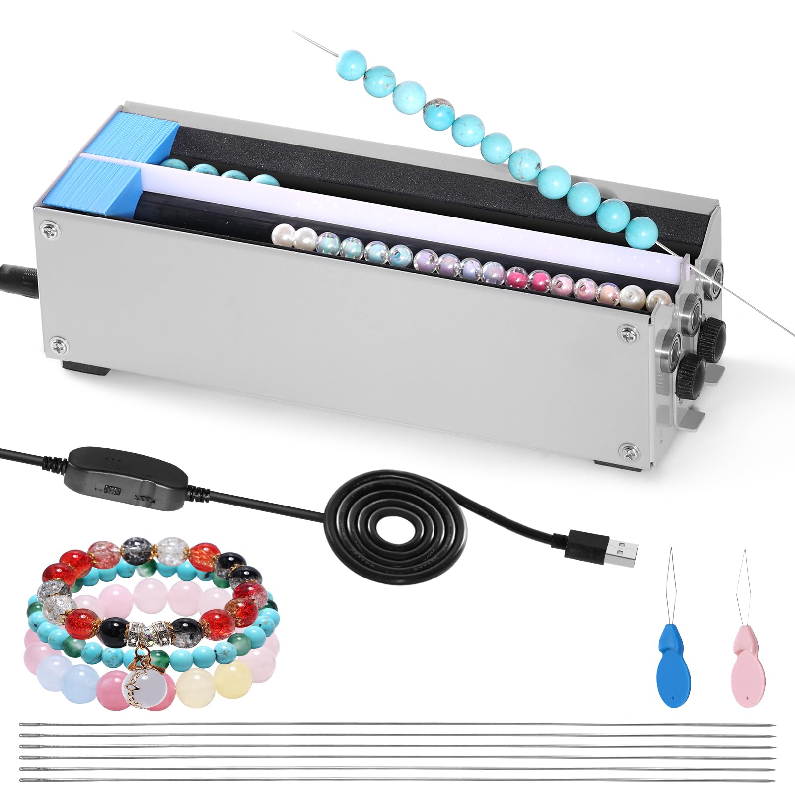 Karsspor Electric Bead Spinner for Jewelry Design & Beading in Glass, Stone, & Crystal, Black 2-Channel Bead String Machine for Efficient Necklace & Bracelet Making, Suitable for All Beads & Seasons