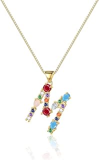 Eben-Ezer Personalized 18K Gold Plated Box Chain Initial Choker Necklace with Lobster Clasp and Multicolor Zircon Pendant for Women and Girls