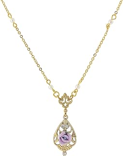 1928 Jewelry Women's Porcelain Rose Pendant Faux Pearl Accent Vintage Style Necklace 17"