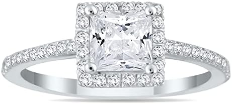 SZUL AGS Certified 1 Carat TW Princess Cut Diamond Halo Engagement Ring in 14K White Gold
