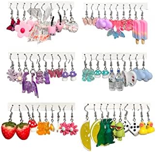 30-40 Pairs Weird Cute Funny Earrings Gummy Bear Duck Mushroom Fruit Flowers Drop Dangle Earrings for Women Girls Aesthetic Earrings Food Animal Earrings Bulk