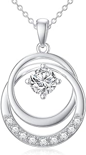 Mother Daughter Necklace Interlocking Two Circle Necklace with 1ct Moissanite Diamond, Sterling Silver Double Circle Necklace Best Birthday Gift Ideas Mother's Jewelry Gift for Mom, 18+2 Inch