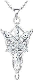 JO WISDOM Arwen Evenstar Necklace,925 Sterling Silver Lord of The Ring Hobbit Pendant Necklace with 5A Cubic Zirconia,Elvish Jewelry for Women