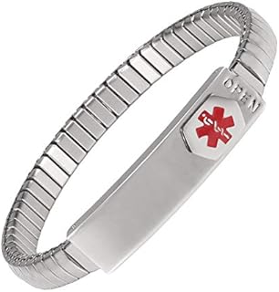 Elegant Medical Alert ID Bracelets for Womens 6.69 Inch SOS Emergency Stainless Steel Medical Alert Bracelets, Elasticity Flexible Medical Sick ICE Name Bracelet for Ladies