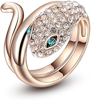 Womens Elegant Blue Eyes Snake Pave Shiny Crystal Rose Gold Plated Band Wedding Engagement Lady Ring
