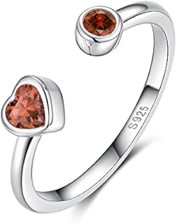 Sterling Silver Birthstone Rings Women, Adjustable Heart Ring Stackable Finger Open Rings Wedding Engagement Promise Eternity Bands with Cubic Zirconia CZ, Birthday Jewelry Gift for Girls, Size 5-10