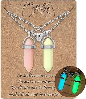 MJartoria BFF Necklace for 2 Crystal Charms Best Friend Necklace Matching Pendant Friendship Necklace for Couples Gifts