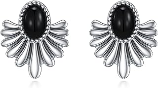 Genuine Gemstone Earrings 925 Sterling Silver Handmade Western Navajo Stud Earrings Cowgirls Jewelry Gift for Women Girls Her