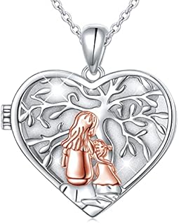 DAOCHONG S925 Sterling Silver Heart-Shaped Memory Locket Necklace with Rolo Chain & Lobster Clasp - Mother & Child Tree of Life Design