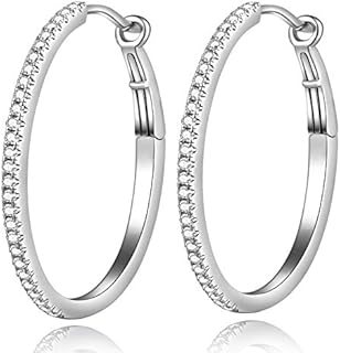 Timeless 18K White Gold Plated, Large 925 Sterling Silver Hoop Earrings for Women with Dazzling Cubic Zirconia, Secure Latch Back Design - by jiamiaoi
