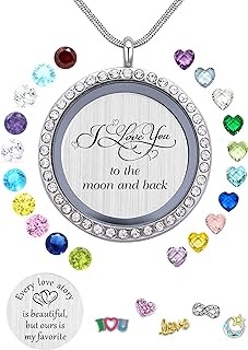 Best Gift Floating Charm Living Memory Lockets with Birthstone, 30mm Stainless Steel Necklace