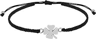 AeraVida Casual Four-Leaf Clover .925 Sterling Silver Charm on Black Adjustable Bracelet | Beach Anklet Bracelet | Good Luck Charm
