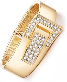 Women 18K Gold Plated Bracelet Cuff, Fashion Chunky Stack Cuff Bracelets for Women, Plated Stainless Steel Jewelry Vintage Arm Cuff Bracelets for Girls Gifts