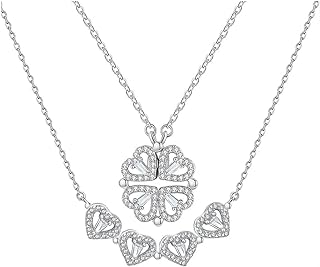 Shape Changing Magical 4 Leaf Lucky Clover Four Heart Silver Gold Pendant Necklace Birthday Anniversary Christmas Jewelry Gift for Women Wife Girlfriend Mom