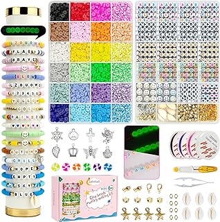 LZOUOWO 7200 Clay Beads Set Flat Heishi Beads for Bracelet Making Aesthetic Kit 24 Colors Polymer Clay Beads Jewelry Making and Letter Beads for Friendship Bracelets Smiley Face Number Glow Beads