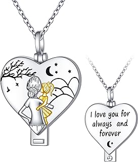 Women Girls Opal Heart Necklace Mother Daughter Jewelry 925 Sterling Silver Hold Pictures Locket Pendant Engraved I Love You Birthday Christmas Gifts