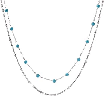 Turquoise Minimalist Ball Choker Necklace for Women Girls Double Layered Necklace Stainless Steel Satellite Thin Beaded Chain Layering Simple Chokers Boho Adjustable Xmas Engagement Christmas Birthday