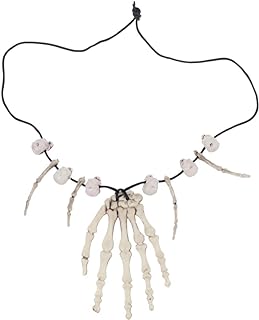 Amosfun Resin Skull Pendant Necklace with Unique Skeleton Chain and Chic Hand Bone Charm Design