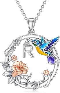 LONAGO Hummingbird Necklace with A to Z Letters, Hummingbird Pendant Necklaces Sterling Silver 26 Alphabet Jewelry Gift for Women
