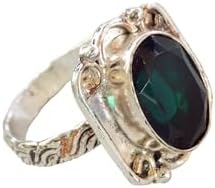 Faceted Green Quartz Gemstone Ring, 925 Silver Ring, Handmade Designer Ring, Size 8 USA