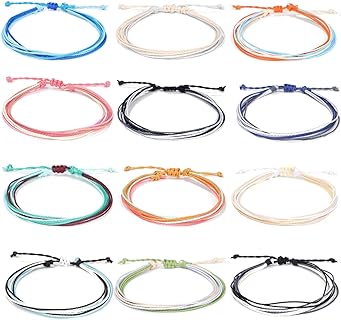 yfstyle 12/10/8Pcs Summer Beach Surfer Wave Bracelets Adjustable Handmade Waterproof Braided String Beaded Anklets Starfish Turtle Infinity Ankle Bracelet for Women Girls Boho Jewelry for Summer